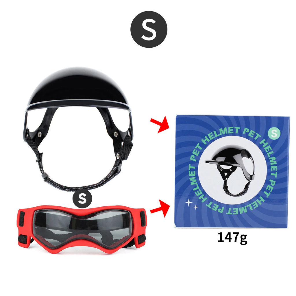 Dog Helmet and Dog Goggles for Small Dogs-Pet Motorcycle Helmet Hat with Ear Holes Adjustable Straps for Puppy Riding