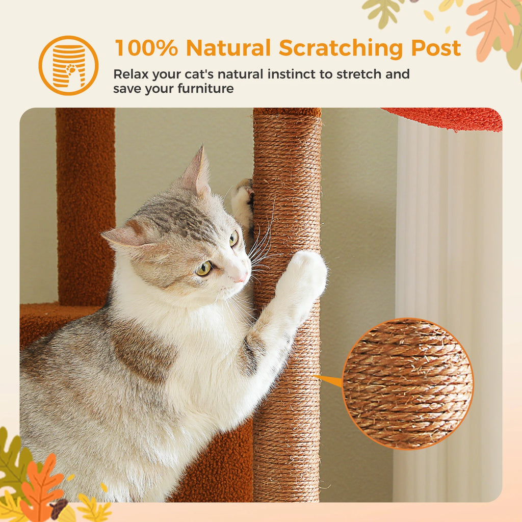 Floor to Ceiling Cat Tree with Sisal Scratching Posts Cozy Condo Hammock Adjustable Height Tall Cat Tower for Indoor Cat Toys