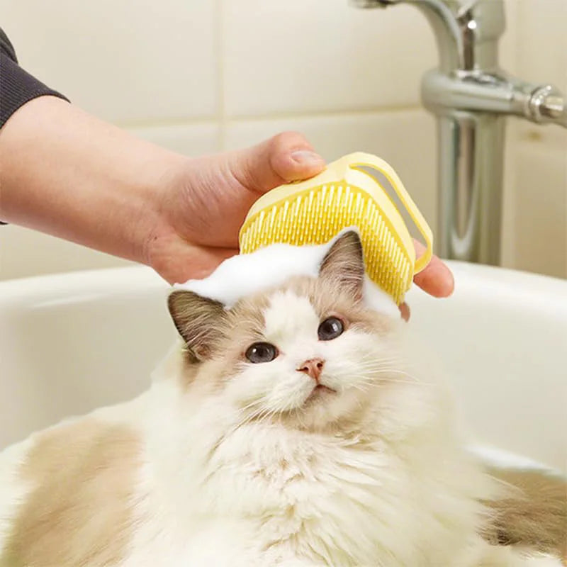 Pet Grooming Brush with Massage Function, Silicone Dog Cat Brush for Relaxing, Cute Smile Design Comfortable Care, 1pc