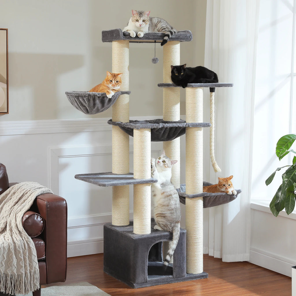 Cat Tower with Several Levels Cat House Climbing Tree with Hammock 11 Sisal Posts Large Perch