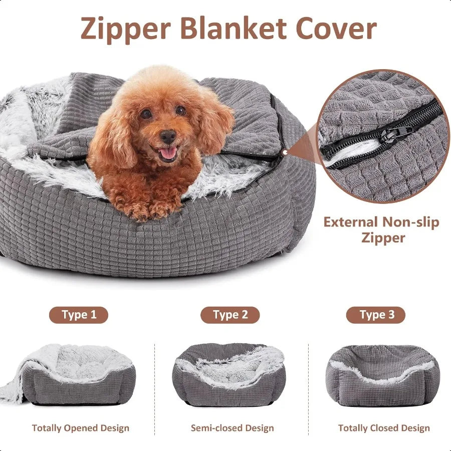 Small cats and dogs Rec Hooded Blanket dog Bed Luxury Orthopedic Cat Beds for Indoor Warmth and Washable 2
