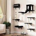 7-in-1 Wall Mounted Cat Climber Set with Integrated House Tunnel Bridge Steps Scratcher Hammock and Multiple Shelves Designed f