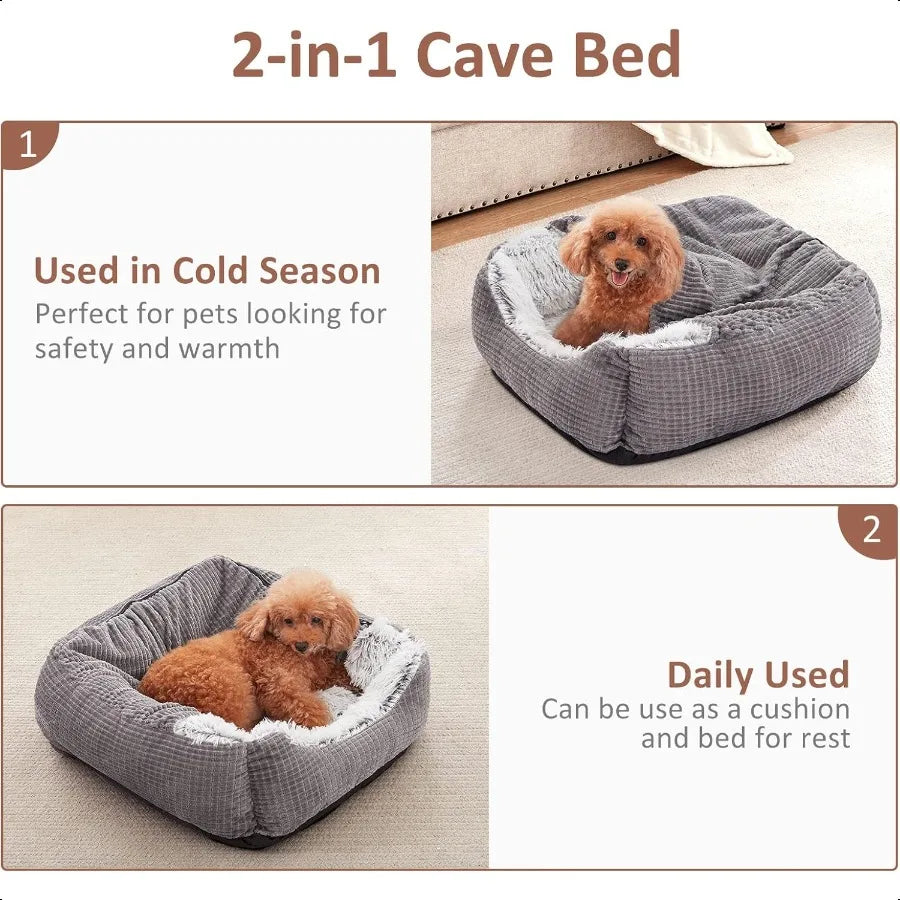 Small cats and dogs Rec Hooded Blanket dog Bed Luxury Orthopedic Cat Beds for Indoor Warmth and Washable 2