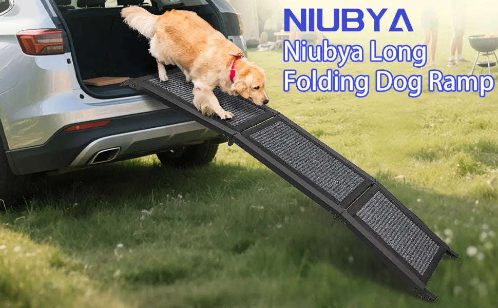 Folding Dog Ramp For Car, Pet Ramps For Large Dogs With Non-Slip Rug Surface Portable Dog Car Ramp For SUV Car & Truck, Outdoor