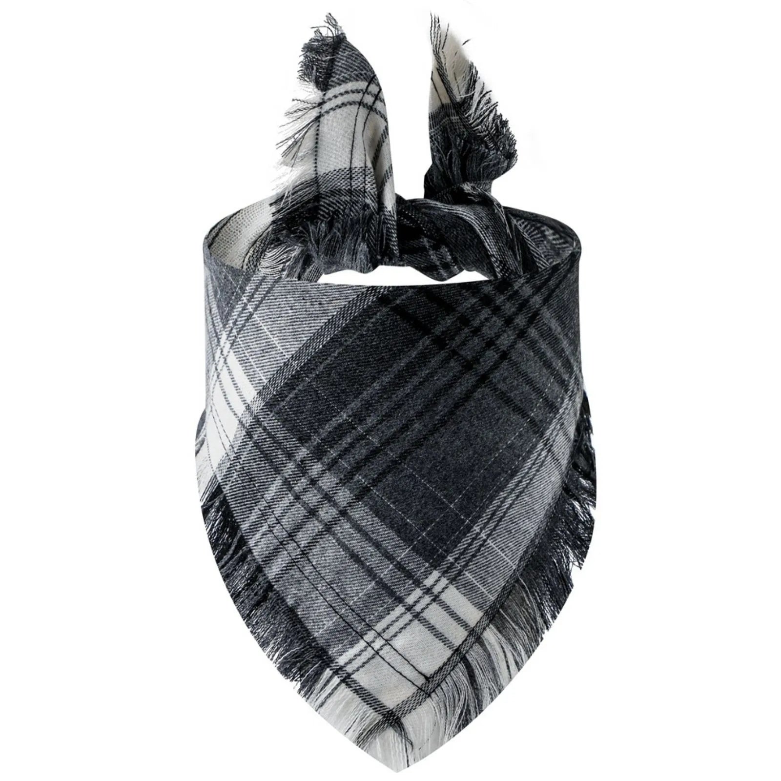 Trendy Pet Dog Bandana with Tassels Edges Classic Plaid Scarf Funny Dog Apparel Accessories Dress-Up Photo Prop