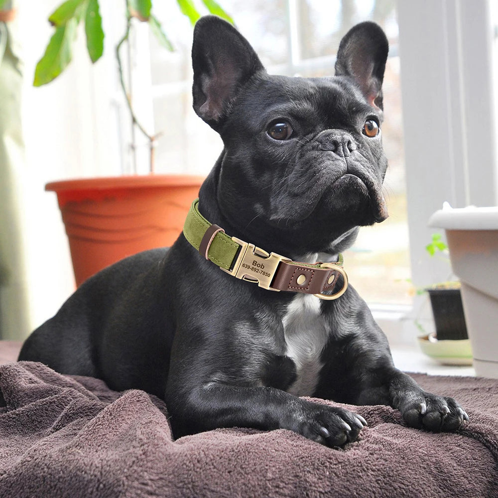 Custom PU Leather Dog Collar Engraved Adjustable Pet Buckle ID Necklace Durable for Small Medium Large Dogs
