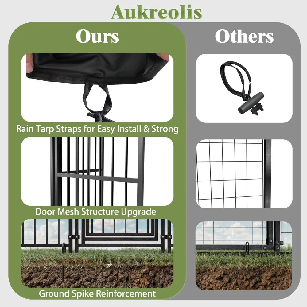 Heavy-Duty Outdoor Dog Kennel - 10x14FT Enclosed Run with Roof, Feeding Door, and Double Locks for Pet Safety