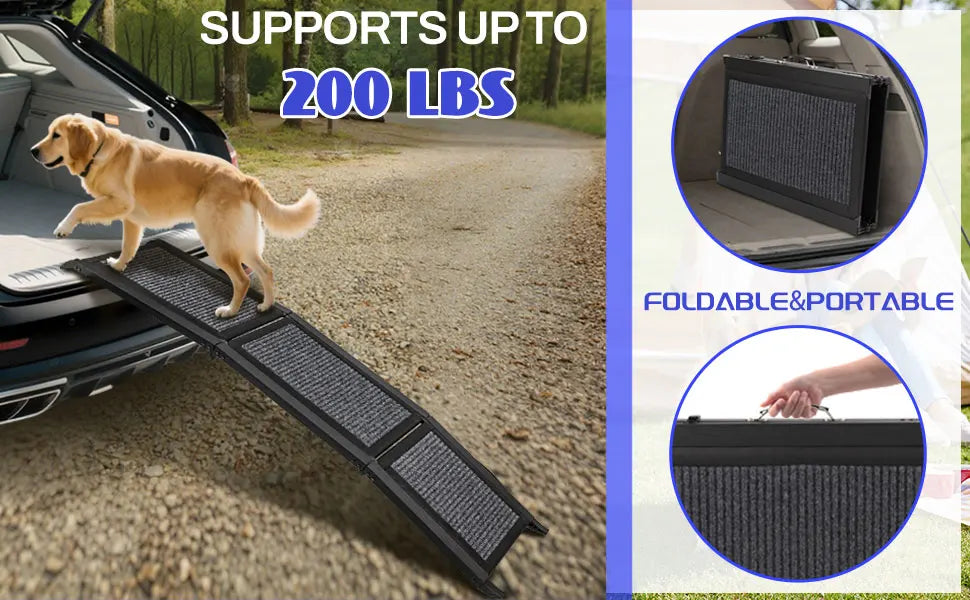 Folding Dog Ramp For Car, Pet Ramps For Large Dogs With Non-Slip Rug Surface Portable Dog Car Ramp For SUV Car & Truck, Outdoor