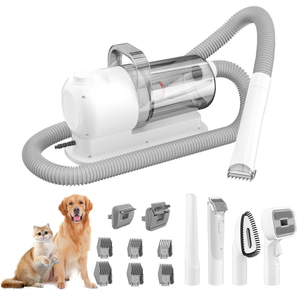 Pet Shavers Grooming Kit & Vacuum Suction 99% Pet Hair Professional Clippers with 6 Sizes Guide Combs Long or Short Hair Cat Dog