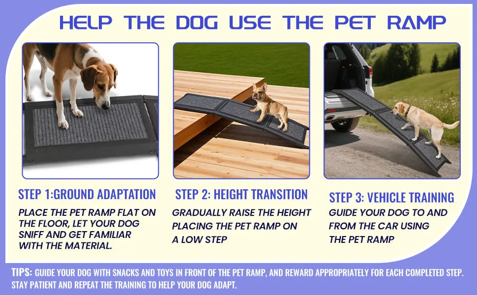 Folding Dog Ramp For Car, Pet Ramps For Large Dogs With Non-Slip Rug Surface Portable Dog Car Ramp For SUV Car & Truck, Outdoor