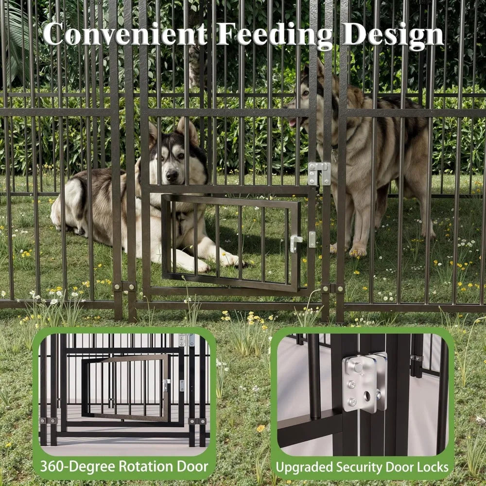 Heavy-Duty Outdoor Dog Kennel - 10x14FT Enclosed Run with Roof, Feeding Door, and Double Locks for Pet Safety