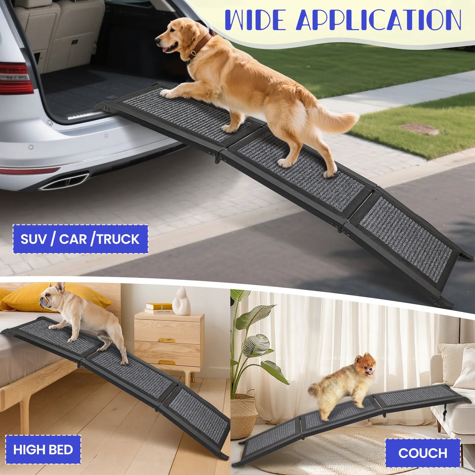 Folding Dog Ramp For Car, Pet Ramps For Large Dogs With Non-Slip Rug Surface Portable Dog Car Ramp For SUV Car & Truck, Outdoor
