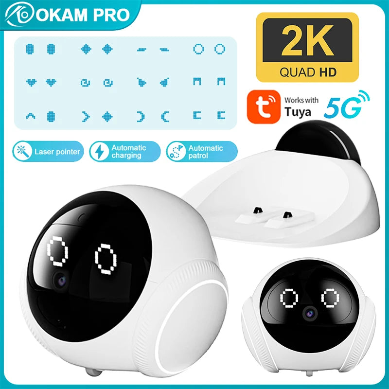 OKAM Magic S1 Robot Camera HD 2K 5G WIFI Pet Camera Remote Mobile Expression Interactive Pet Health Detection Ai Smart Camera