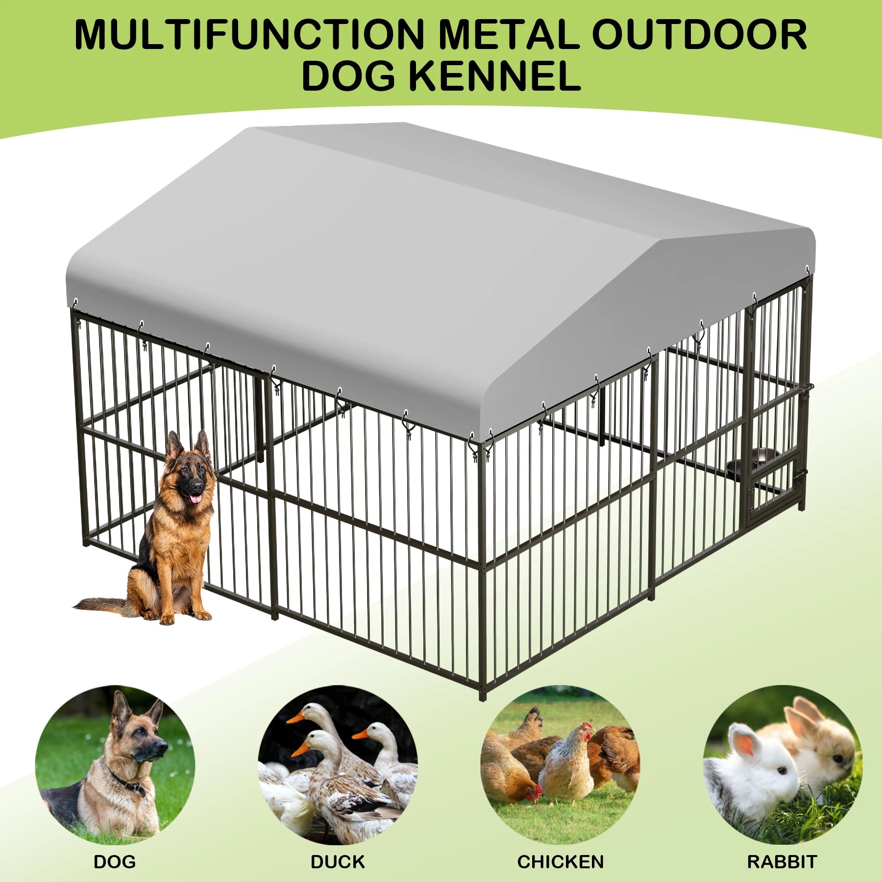 Large Dog Kennel Outside Heavy-Duty Outdoor Dog Cage Walk-in Pet Playpen with Roof， Double Lock, Enclosures with UV-Resistant