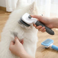 Dual-Use Dog & Cat Grooming Brush (20×10×5.5cm) - Self-Cleaning Slicker Comb with Round-Tip Bent Needles, Ergonomic Handle
