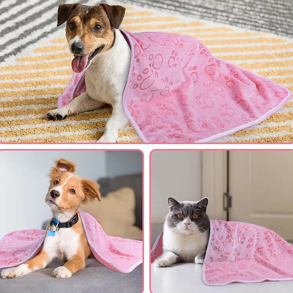 Pink Soft Fluffy High Quality Pet Blanket Cute Paw Print Pet Mat Warm and Comfortable Blanket