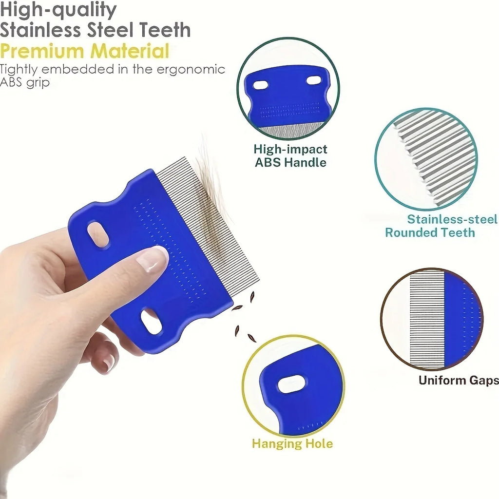 Pack of 4 Flea and Lice Combs, Stainless Steel Dog Cat Grooming Comb with Round Teeth, Double-sided Professional Pet Tear