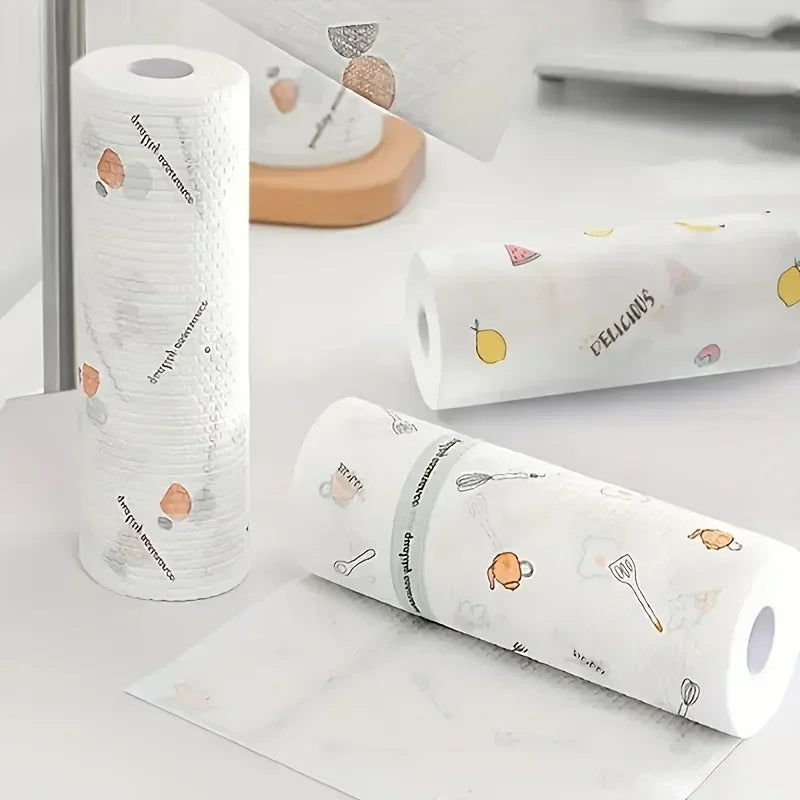 1 Roll (100 Sheets)Reusable and Washable Lazy Rag Paper Towels, Non-stick Oil and Degreasing Cleaning Cloth Household Supplies
