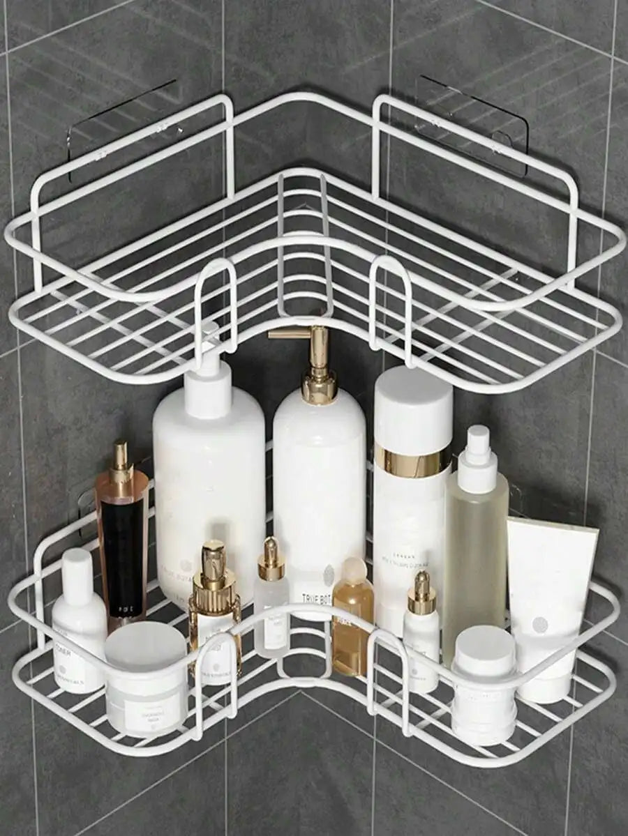 2pcs Punch-Free Triangle Corner Rack: Practical Bathroom Kitchen Home Storage Organizer