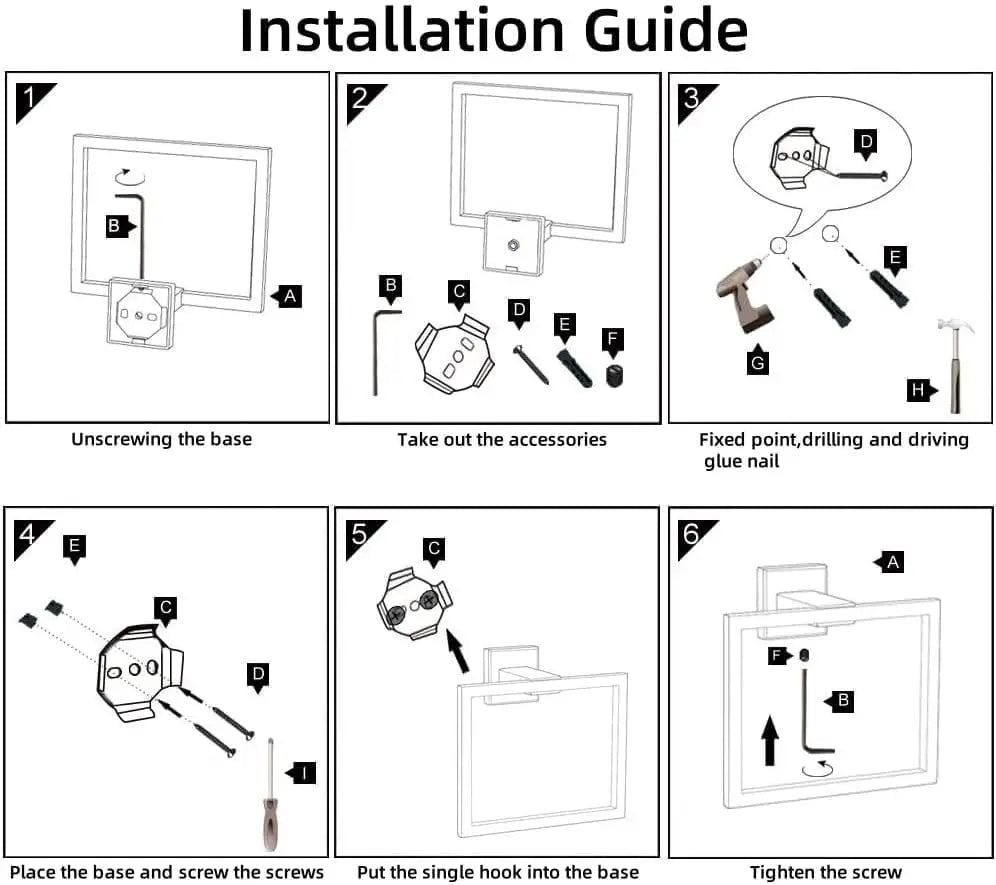 Square Towel Ring Matte Black Hand Towel Holder, Stainless Steel Towel Rack for Bathroom Wall Mounted Kitchen Towel Holder