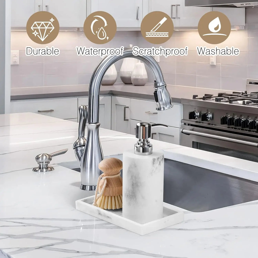 White Marble Resin Vanity Tray, 8x4 inch Bathroom Counter Organizer for Soap Dispenser Perfume Towel Accessories