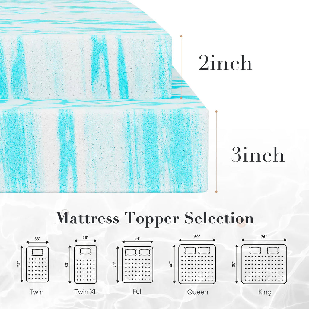 JHK 2-3 Inch Gel Memory Foam Mattress Topper Full Size Cooling Mattress Soft and Breathable Bed Topper