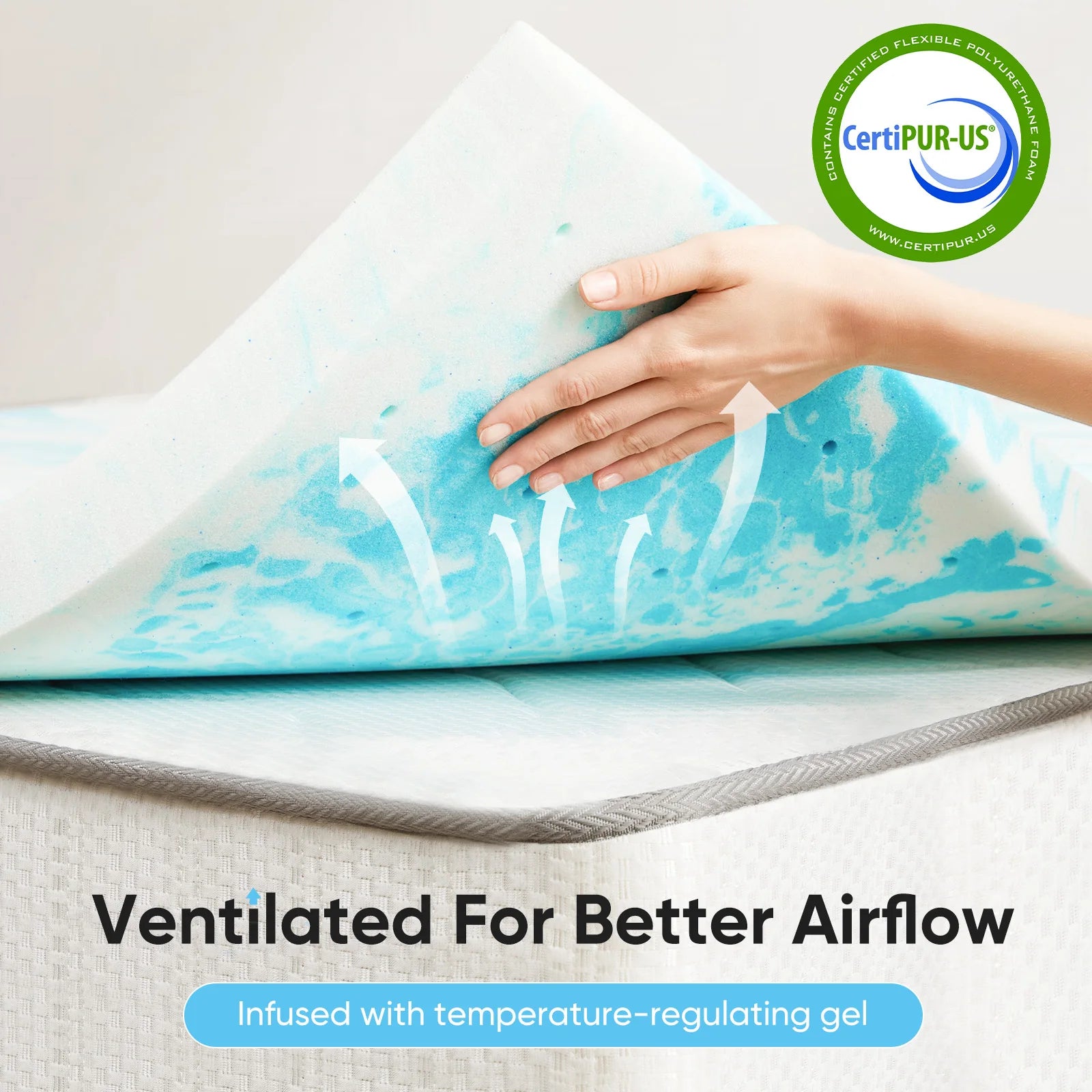 JHK 2-3 Inch Gel Memory Foam Mattress Topper Full Size Cooling Mattress Soft and Breathable Bed Topper