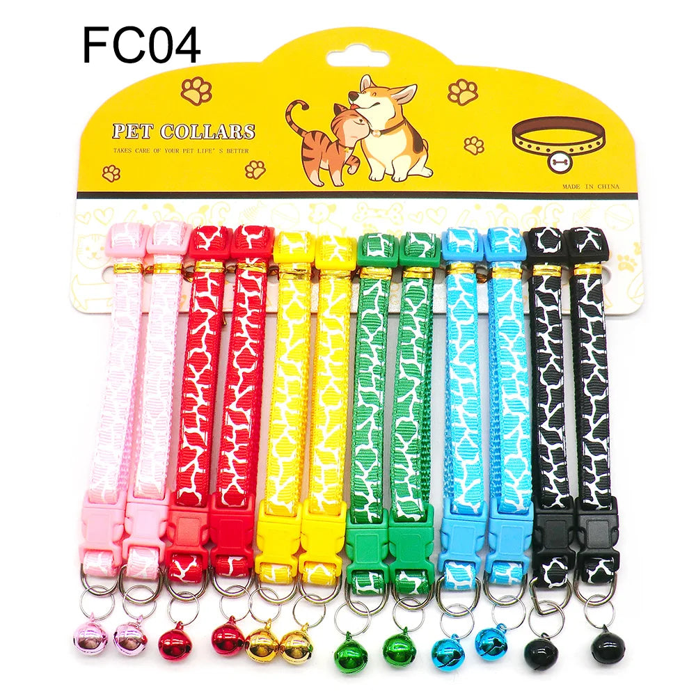 12Pcs Wholesale Mix Color Anti-Lost Dog Collars Pet Cat Puppy Buckle Collar with Bell 6 Colors Footprint
