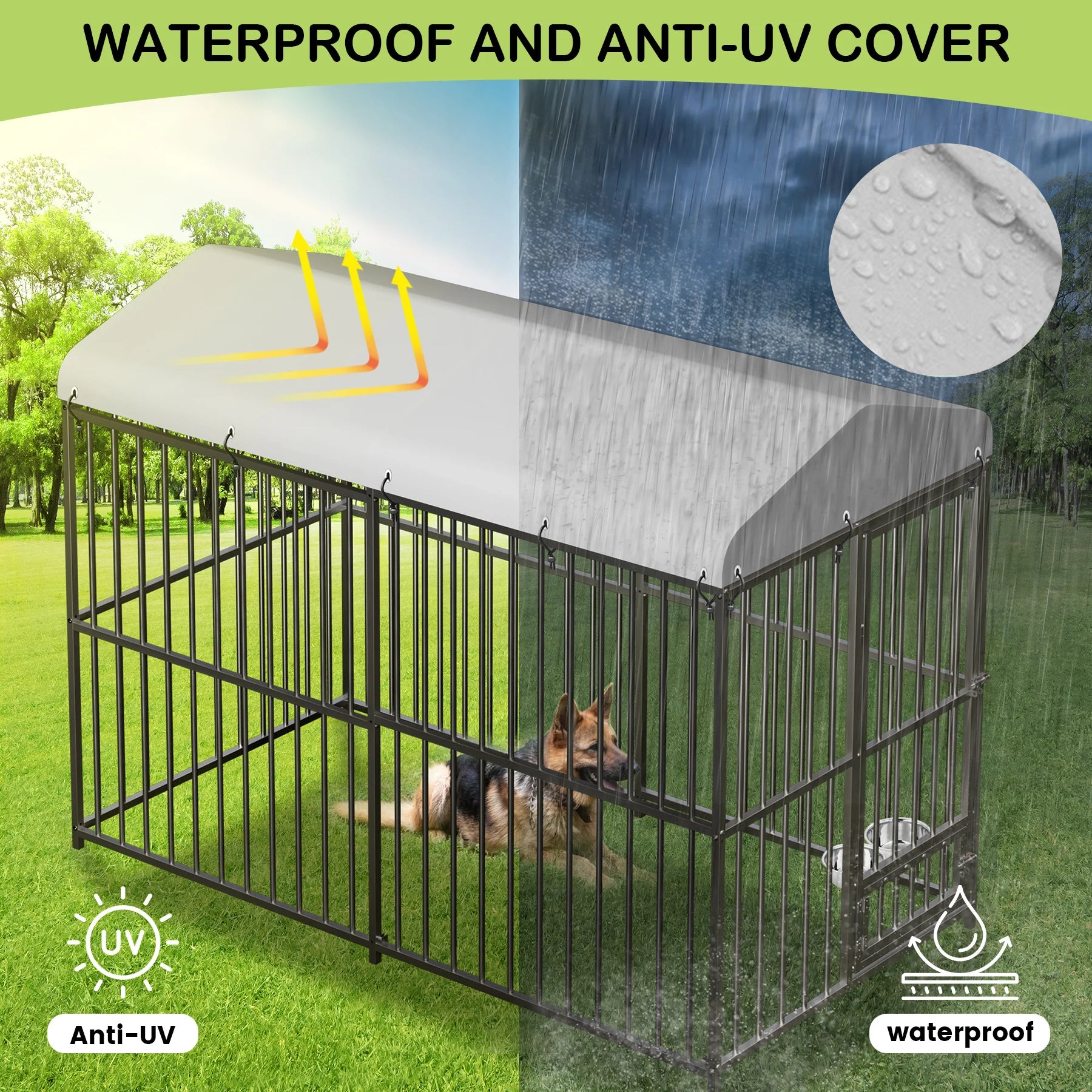 Large Dog Kennel Outside Heavy-Duty Outdoor Dog Cage Walk-in Pet Playpen with Roof， Double Lock, Enclosures with UV-Resistant